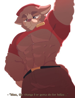 abs anthro badge belt blush bottomwear clothed clothing dialogue ears_down eyebrows fur half-closed_eyes hat headgear headwear looming low-angle_view male muscular muscular_anthro muscular_male narrowed_eyes pants pecs pivoted_ears raised_clothing raised_shirt raised_topwear shirt simple_background smile solo tail topwear white_background wool_(fur) zappyron piggy_(roblox) aj_alpaca_(piggy) alpaca camelid mammal digital_drawing_(artwork) digital_media_(artwork) hi_res lineless shaded