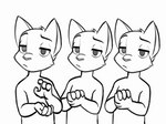 4_fingers anthro bored clapping eyebrows fingers group half-closed_eyes humanoid_hands male narrowed_eyes nodding trio black-kitten domestic_cat felid feline felis mammal 2023 animated black_and_white monochrome short_playtime