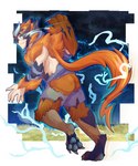 black_body black_fur blue_eyes blue_pawpads claws clothed clothing electricity fur fur_growth growth human_to_anthro lightning male mid_transformation orange_body orange_fur pawpad_growth pawpads snout snout_growth species_transformation torn_clothing transformation white_body starwolfskin zgf_art nintendo pokemon werenimal zgf_gaming calvin_(werenimal) generation_7_pokemon legendary_pokemon pokemon_(species) zeraora 2023 5:6 absurd_res hi_res