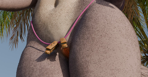 anthro beach bikini breasts bus clothing commercial_vehicle exhibitionism female macro micro nude school_bus solo swimwear two-piece_swimsuit vehicle electricbug43 blender_cycles canid canine canis mammal wolf hi_res