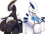 ambiguous_gender anthro biped black_body blush bound duo eyes_closed open_mouth red_sclera simple_background white_background white_body mame02550912 nintendo pokemon generation_2_pokemon generation_3_pokemon legendary_pokemon lugia pokemon_(species) shadow_lugia shadow_pokemon 4:3 absurd_res hi_res