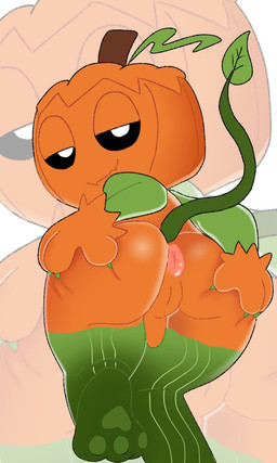 3_toes anthro anus balls bedroom_eyes bent_over black_sclera butt claws feet finger_claws fur genitals green_body green_claws green_pawpads hand_on_butt leaf leaf_tail looking_at_viewer looking_back male narrowed_eyes orange_balls orange_body orange_fur orange_penis pawpads penis pink_anus presenting presenting_hindquarters puffy_anus seductive small_balls small_penis smile smirk solo spread_butt spreading tail toes white_eyes young young_anthro young_male fragmentedfilth blushcrunch_studio dandy's_world gourdy_holloway living_pumpkin 2026 hi_res