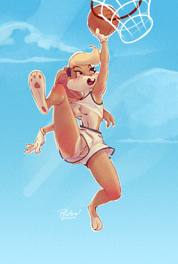 3_toes 5_fingers accident accidental_exposure anatomically_inaccurate anatomically_inaccurate_pawpads anthro anus areola ball barefoot basketball basketball_(ball) basketball_hoop basketball_uniform black_eyebrows blonde_hair blue_sky blush blush_lines bottomwear breasts buckteeth butt casual_exposure clothed clothed_anthro clothed_female clothing cloud countershade_breasts countershade_butt countershade_crotch countershade_face countershade_feet countershade_fur countershade_neck countershade_torso countershading exposed_breasts exposure_variation eyebrows eyelashes feet female female_anthro fingers front_view fur genitals gloves green_eyes hair hand_above_head handwear heel_pad hindpaw holding_ball holding_object hotpants humanoid_genitalia humanoid_hands humanoid_vulva iris long_ears looking_at_object looking_up medium_breasts midair multicolored_body multicolored_fur navel nipples no_bra no_underwear open_mouth outline outside pawpads paws pink_areola pink_blush pink_inner_ear pink_nipples pink_nose pink_pawpads pink_tongue pupils raised_arm shirt short_hair short_tail shorts sky slim slim_anthro slim_female solo sportswear tail tan_body tan_ears tan_fur tan_tail tank_top teeth text toes tongue topwear two_tone_body two_tone_fur uniform upshirt upshorts vulva vulva_slip vulva_through_leghole whiskers white_body white_bottomwear white_breasts white_clothing white_countershading white_fur white_gloves white_handwear white_neck white_outline white_sclera white_shirt white_shorts white_tank_top white_text white_toes white_topwear white_whiskers pinafore_(artist) looney_tunes warner_brothers lola_bunny lagomorph leporid mammal rabbit artist_name digital_media_(artwork) full-length_portrait hi_res portrait shaded