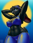 2018 anthro artist_name big_breasts biped black_body black_fur black_hair blue_eyes blue_eyewear blue_glasses bottomwear breasts buckteeth camel_toe clothing eyewear female fur glasses hair hands_behind_head hi_res lagomorph leporid lips looking_at_viewer low-angle_view mammal max_blackrabbit maxine_blackbunny nipple_outline open_mouth pants pose rabbit rectangular_glasses solo teeth thick_bottom_lip tight_clothing year yoga_pants