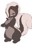 anthro black_body black_fur black_nose blue_eyes fur looking_at_viewer open_mouth semi-anthro simple_background solo standing tongue white_background conditional_dnp tohupo bambi_(film) disney flower_(bambi) mammal mephitid skunk 2021 hi_res