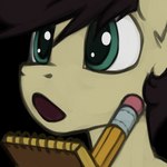 brown_hair feral green_eyes hair male open_mouth pencil_(object) solo surprise tan_body marsminer friendship_is_magic hasbro my_little_pony pone_keith equid equine horse mammal pony 1:1 alpha_channel reaction_image