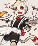 anthro apron blush blush_lines cheek_tuft clothed clothing facial_tuft food fur fur_tuft inner_ear_fluff kemono male multicolored_body multicolored_fur omelette omurice_(food) open_mouth rice solo tail tuft two_tone_body two_tone_fur whiskers young young_anthro popokachip poka_(popokachip) domestic_cat felid feline felis mammal