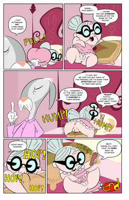 anthro anus aroused aroused_female bed bedroom bedroom_sex bottomless buckteeth butt clothed clothing clothing_pull detailed_background dialogue dress dress_pull duo elder elderly elderly_anthro elderly_female elderly_male eyewear female furniture genitals glasses grinding humping imminent_masturbation legs_up male male/female masturbation onomatopoeia partially_clothed pillow pillow_humping robe sex_toy size_difference smile sound_effects speech_bubble spread_legs spreading teeth text vibrator vulva wearing_glasses bob-jiggles cartoon_network foster's_home_for_imaginary_friends madame_foster mr._herriman human imaginary_friend lagomorph leporid mammal rabbit absurd_res comic english_text hi_res