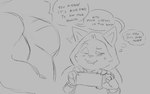 anthro blush dialogue duo ear_twitch electronics empty_eyes holding_object holding_phone hood male pecs phone prosthetic prosthetic_hand smile speech_bubble stuttering taking_picture thought_bubble thesketchfox theslutyfox asian_mythology east_asian_mythology epic_games fortnite japanese_mythology mythology hajime_(fortnite) nyanja_(fortnite) canid canine felid mammal nekomata raccoon_dog tanuki yokai hi_res monochrome sketch