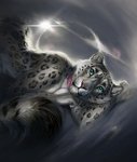 5_fingers anthro blue_eyes breasts collar collar_only female fingers fur grey_body grey_fur lying markings mostly_nude nude on_side pink_collar solo spots spotted_body spotted_fur whiskers safiru nymera felid mammal pantherine snow_leopard 2021 digital_media_(artwork)