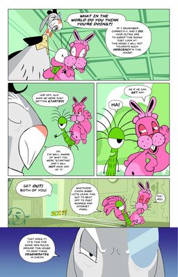 1_eye anthro balls buckteeth clothed clothing detailed_background dialogue duo erection eyewear fake_ears fake_rabbit_ears female fluffy fluffy_tail furniture genitals hallway hat headgear headwear interrupted interrupted_sex laugh male male/female monocle navel onomatopoeia partially_clothed penis snarky sofa sound_effects speech_bubble surprised tail teeth text top_hat bob-jiggles cartoon_network foster's_home_for_imaginary_friends fluffernutter_(fhfif) jackie_khones mr._herriman cyclops imaginary_friend lagomorph leporid mammal rabbit rodent sciurid tree_squirrel absurd_res comic english_text hi_res
