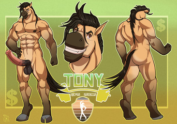 animal_genitalia animal_penis anthony_squire anthro black_mane equine_genitalia equine_penis erection fur genitals male mane muscular muscular_anthro muscular_male nude penis solo yellow_body yellow_fur blazar equid equine horse mammal pinto_horse hi_res model_sheet