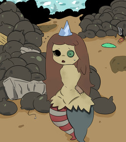 button_(fastener) button_eyes chubbly_thigh container doll female hair landfill ong rag_doll_(toy) sky solo trash mimieevee_(artist) adventure_time cartoon_network raggedy_princess humanoid absurd_res hi_res
