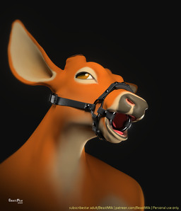 anthro antlers bdsm blunted_horn gag horn male muzzle_(object) muzzled ring_gag simple_background snout solo submissive beastmilk cervine deer mammal 3d_(artwork) digital_media_(artwork)