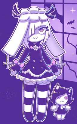clothing cross dress fangs female footwear hair hair_over_eye looking_at_viewer maid_uniform one_eye_obstructed plushie socks solo teeth uniform window disfigure annie_(disfigure/rafielo) garcia animate_inanimate bat domestic_cat felid feline felis lagomorph leporid living_plushie mammal rabbit vampire 2022 5:8 hi_res
