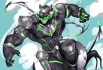 abs anthro armor barazoku big_muscles claws green_eyes huge_muscles male muscular muscular_anthro muscular_male pecs red_sclera slime solo supervillain tentacles kusunagi lifewonders live_a_hero monomasa goo_creature absurd_res hi_res