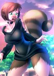 breasts brown_body brown_fur brown_hair clothing cloud collar female fur green_eyes hair human_to_anthro open_mouth outside plant short_hair solo species_transformation surprise torn_clothing transformation tree wide_hips furzota akorm_(conkerc12) human mammal rodent sciurid 2019 hi_res