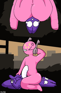 antennae_(anatomy) anthro balls big_balls big_butt big_penis bodily_fluids butt cross-popping_vein duo erection eyes_closed facesitting featureless_chest genitals hand_behind_head hand_on_leg huge_butt huge_penis machine male male/male on_top penis pink_body rear_view roaring_knight_pareidolia sitting sitting_on_another spiked_penis spikes spikes_(anatomy) tears mister_redintong rain_world videocult five_pebbles_(rain_world) spearmaster_(rain_world) humanoid iterator_(rain_world) robot slugcat