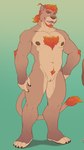 andromorph anthro barbell_piercing beard facial_hair facial_tuft genitals hair humanoid_genitalia intersex nipple_barbell nipple_piercing nipples piercing ponytail pubes pussy solo tail tuft kousen silvio_(kousenzephyr) felid lion mammal pantherine hi_res