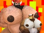 anthro big_pecs body_hair chest_hair dark_nipples duo hairy hyper male nipples pecs nathanlepoyo bowser_gustav roddy_bear bear chimera human mammal absurd_res hi_res