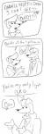 anthro dialogue double_finger_gun duo finger_gun gesture hand_gesture male male/male text fizzyjay buddy_thunderstruck_(series) buddy_thunderstruck_(character) darnell_(buddy_thunderstruck) canid canine canis domestic_dog domestic_ferret mammal mustelid musteline true_musteline weasel comic english_text hi_res monochrome