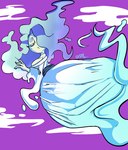 big_butt blue_eyes blue_hair breasts butt clothing cloud_hair eyelashes female ghost_tail hair hair_over_eye huge_butt long_hair looking_at_viewer looking_back looking_back_at_viewer pseudo_hair purple_background rear_view simple_background solo white_body white_clothing wide_hips sined04_(artist) asian_mythology east_asian_mythology japanese_mythology level-5 mythology yo-kai_watch smogmella humanoid spirit yokai hi_res