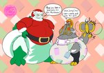 anthro belly belt big_belly bottomwear candy clean_diaper clothed clothing dessert diaper duo eyewear food glasses hat headgear headwear holidays male male/male marshmallow musclegut muscular open_mouth overweight red_background red_clothing red_hat red_headwear simple_background tail text underwear wearing_diaper yoshi-eats-your-pie christmas mythology nintendo pokemon abomasnow ape dragon generation_4_pokemon generation_7_pokemon haplorhine kommo-o mammal mythological_creature mythological_scalie pokemon_(species) primate reptile scalie yeti english_text