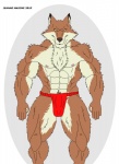 abs anthro asian_clothing biceps biped brown_body brown_fur clothing east_asian_clothing fundoshi fur japanese_clothing looking_at_viewer male muscular muscular_anthro muscular_male nipples pecs pose solo standing tan_body tan_fur underwear yellow_eyes maxime-jeanne bleach_(series) sajin_komamura canid canine canis mammal wolf 2013 absurd_res hi_res