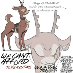 anthro antlers backpack black_hooves black_text brown_antlers brown_body brown_fur brown_text collar earbuds electronics eyes_closed fur harness headphones holidays hooves horn listening_to_music lyrics male red_nose scut_tail short_tail simple_background solo tail tan_body tan_fur text white_background 3lues christmas system_of_a_down rudolph_the_red-nosed_reindeer santa_claus deer mammal new_world_deer reindeer 1:1 digital_drawing_(artwork) digital_media_(artwork) english_text flat_colors hi_res