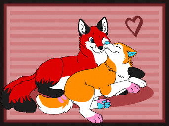 2_tails ambiguous_gender black_body black_border black_fur black_nose blue_eyes blue_inner_ear blue_nose blue_pawpads border digitigrade duo eyes_closed feral fur heart_symbol hug looking_at_another multi_tail one_eye_closed orange_body orange_fur pawpads paws pink_background pink_body pink_fur red_body red_fur romantic romantic_couple simple_background smile smile_lines snout tail white_body white_fur white_inner_ear sebdoggo canid canine canis domestic_dog fox husky mammal nordic_sled_dog red_fox spitz true_fox 2013 aliasing digital_drawing_(artwork) digital_media_(artwork) flat_colors microsoft_paint_(artwork)