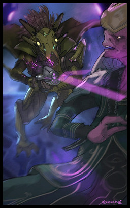 3_fingers 3_toes action_scene ambush anthro armor black_border border cape clothing digitigrade duo feather_hair feathered_crest feathers feet female fingers head_crest imminent_death male needle_rifle pseudo_hair surprised toes yellow_eyes palavenmoons halo_(series) microsoft xbox_game_studios cor_zan alien avian humanoid kig-yar san'shyuum scalie t'vaoan colored hi_res