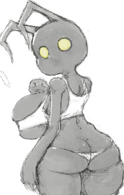 antennae_(anatomy) barely_contained barely_contained_breasts big_breasts biped breasts butt clothed clothed_female clothed_humanoid clothing empty_eyes female female_humanoid grey_body head_turned looking_at_viewer monotone_body mouthless no_pupils no_sclera noseless not_furry panties shirt simple_background small_breasts solo standing tank_top thick_thighs three-quarter_view topwear underwear white_background white_clothing white_panties white_shirt white_tank_top white_topwear white_underwear wide_hips yellow_eyes 4chan_anon unknown_artist kingdom_hearts square_enix heartless humanoid shadow_(kingdom_hearts) 2023 colored_sketch digital_drawing_(artwork) digital_media_(artwork) portrait sketch three-quarter_portrait