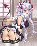 bent_over breasts butt butt_crack demon female garter_straps hair horn houtengeki leaning leaning_forward long_hair looking_at_viewer looking_back maid maid_headdress maid_uniform original panties purple_eyes purple_hair smile solo spade_tail thigh_highs thong twintails underwear white_legwear wrist_cuff
Rating: Questionable
Score: 20
User: AnacondaRifle
Date: March 23, 2014