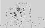 anthro blush crossed_arms duo flustered looking_away male male/male mistletoe plant pointing_at_object pawfunk_(artist) matias_(masu) mammal mustelid otter monochrome sketch