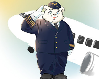 aircraft airplane anthro black_nose bottomwear clothing hat headgear headwear kemono male necktie pants pilot shirt slightly_chubby solo topwear uniform vehicle inunoshippo bear mammal polar_bear ursine 2026