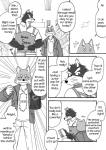 anthro black_and_white black_body black_fur book canid canine canis clothing comic cotton_(artist) dialogue domestic_dog duo english_text fur greyscale male mammal monochrome natsume_(tooboe_bookmark) nitobe text tooboe_bookmark tuft