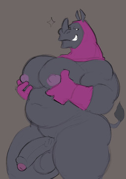 anthro clothing foreskin genitals gloves grin grinning_at_viewer half-erect handwear hood humanoid_genitalia humanoid_penis male medieval_clothing musclegut muscular nude_anthro penis self_grope smile smiling_at_viewer solo vein veiny_penis dusty-pixels disney robin_hood_(disney) rhino_guard mammal rhinoceros absurd_res colored_sketch hi_res sketch
