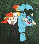 ambiguous_gender anthro bdsm bound covered_mouth duo inner_ear_fluff paws photo_background stick_in_tail tail tuft how-did-we-get-here nintendo pokemon braixen eeveelution generation_1_pokemon generation_6_pokemon pokemon_(species) vaporeon hi_res photography_(artwork)