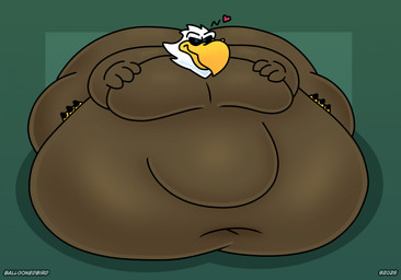 3_toes 4_fingers anthro avian_feet beak belly big_belly black_talons blue_eyes brown_body copyright_symbol deep_navel feet fingers green_background heart_symbol huge_belly hyper hyper_belly immobile looking_at_viewer male moobs morbidly_obese morbidly_obese_anthro morbidly_obese_male multicolored_body navel obese obese_anthro obese_male orange_beak overweight overweight_anthro overweight_male simple_background sitting solo symbol toes balloonedbird accipitrid accipitriform avian bald_eagle bird eagle sea_eagle 2025 hi_res shaded