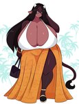 anthro big_breasts breasts clothing female hair huge_breasts purse solo jwinkz summer_(jwinkz) bovid bovine cattle mammal absurd_res hi_res