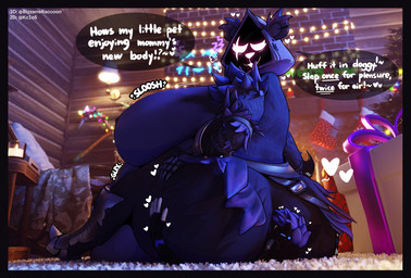 after_vore anthro aroused_face barely_visible_nipples belly big_belly big_breasts big_butt breasts butt cabin christmas_decorations christmas_lights christmas_tree dominant dominant_female duo enjoying facesitting female female_pred heart_symbol hearts_around_head holidays hood huge_breasts larger_dom male male/female mass_vore mommy_kink multiple_prey nipples obese obese_anthro obese_female olfactophilia overweight overweight_anthro overweight_female periwinkle_fur plant post_vore_weight_gain purple_body rocking_chair rumbling_stomach sitting sitting_on_another size_difference sloshing_breasts sniffing teasing tree vore weight_gain bizzareraccoon kingcreep105 christmas epic_games fortnite fortnite:_battle_royale kc_(kingcreep105) raven_team_leader hi_res