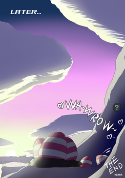 cave desert egg nest offscreen_character pal_egg sound_effects sunrise text zero_pictured banditofbandwidth_(artist) palworld pocketpair absurd_res comic digital_media_(artwork) end_page hi_res signature