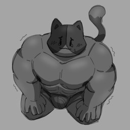 5_fingers :3 abs anthro barazoku biceps big_muscles big_pecs blush bodily_fluids bulge clothed clothing crying eyebrows fingers fur grey_background high-angle_view kneeling male muscular muscular_anthro muscular_male nipples pecs shaking simple_background solo tail tears underwear underwear_only cerraphim epic_games fortnite meowscles calico_cat domestic_cat felid feline felis mammal 1:1 2023 digital_media_(artwork) greyscale hi_res monochrome