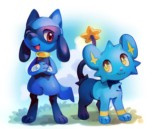 ambiguous_gender anthro biped blue_body blue_fur blue_tail cheek_tuft closed_smile cloud day duo facial_tuft feral fur grass looking_at_another mouth_closed open_mouth open_smile outside paws plant pupils quadruped red_eyes sky smile standing tail tongue tuft white_sclera yellow_eyes flavia-elric nintendo pokemon derek_(flavia-elric) shen_(flavia-elric) generation_4_pokemon pokemon_(species) riolu shinx 2025 hi_res male_(lore)