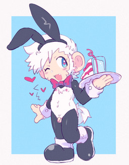 anthro balls blue_eyes bow_tie clothing costume fake_ears fake_rabbit_ears flaccid footwear foreskin fur genitals hair heart_eyes heart_symbol humanoid_genitalia humanoid_penis male nipples one_eye_closed penis reverse_bunny_costume shoes small_penis solo tail tray white_body white_fur white_hair wink young young_anthro young_male calibro18 ape_escape sony_corporation sony_interactive_entertainment kuuta_(ape_escape) haplorhine mammal monkey primate 2024 adversarial_noise