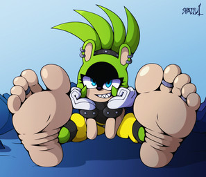 anthro barefoot clothing digit_ring feet female foot_focus gloves green_body handwear humanoid_feet jewelry plantigrade ring smile soles solo toe_ring toes white_clothing white_gloves white_handwear wrinkled_feet wrinkles shazzul_(artist) idw_publishing sega sonic_the_hedgehog_(comics) sonic_the_hedgehog_(idw) sonic_the_hedgehog_(series) surge_the_tenrec afrosoricid mammal tenrec hi_res
