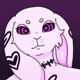 ambiguous_gender anthro fur heart_(marking) hypnotic_eyes hypnotizing_viewer markings pink_body purple_body purple_fur simple_animation solo barkbeast cay_(barkbeast) demon lagomorph leporid mammal rabbit 1:1 animated bust_portrait portrait