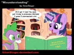 book bookshelf dialogue duo feathered_wings feathers female fur furniture glowing green_eyes hair horn levitation library magic male misunderstanding multicolored_hair pupils purple_body purple_eyes purple_feathers purple_fur purple_hair slit_pupils soap soap_in_mouth sparkles tail text two_tone_hair window wings chaoticbrony friendship_is_magic hasbro my_little_pony mythology spike_(mlp) twilight_sparkle_(mlp) dragon equid equine mammal mythological_creature mythological_equine mythological_scalie scalie winged_unicorn english_text