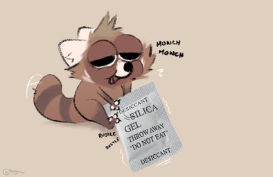 3_fingers 3_toes anthro black_nose brown_body brown_fur brown_hair cheek_tuft chewing eating facial_tuft feet fingers fur hair half-closed_eyes humor male narrowed_eyes nude open_mouth silica_gel simple_background solo sound_effects tail tail_motion tailwag toes toony tuft minedoo ailurid mammal red_panda meme