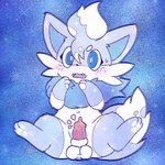 after_transformation animal_genitalia animal_penis blue_background blue_body blue_eyes blue_fur blush canine_genitalia canine_penis clothing fangs feet feral fur genitals leg_markings looking_at_viewer male markings pawpads paws penis simple_background solo species_transformation surprised_expression tail teeth toes tongue transformation bundefault nintendo pokemon canid canine generation_5_pokemon mammal pokemon_(species) zorua 1:1 chromatic_aberration digital_media_(artwork)